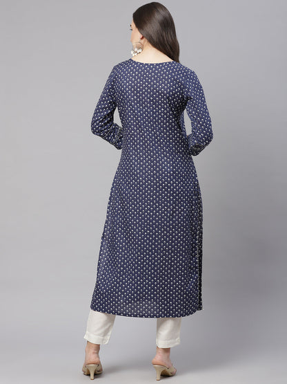 Women'S Indigo Cotton Straight Kurti | LASVINI - Redefining Indian Fashion with Elegance