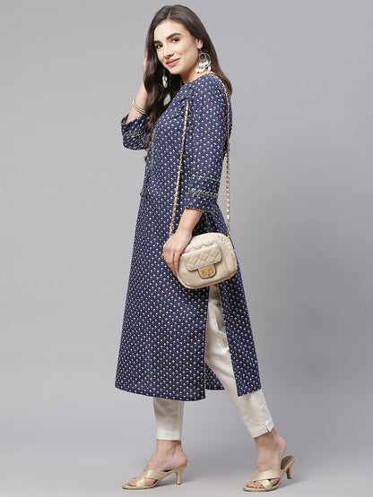 Women'S Indigo Cotton Straight Kurti | LASVINI - Redefining Indian Fashion with Elegance