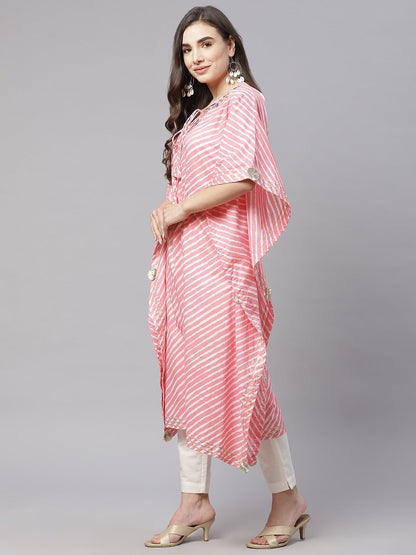 Women'S Baby Pink Cotton Laheriya Kaftan | LASVINI - Redefining Indian Fashion with Elegance