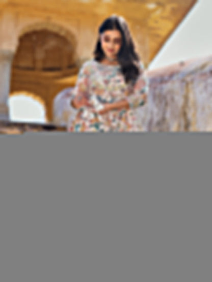 Women Off White Cotton Anarkali Kurta Pant Set | LASVINI - Redefining Indian Fashion with Elegance