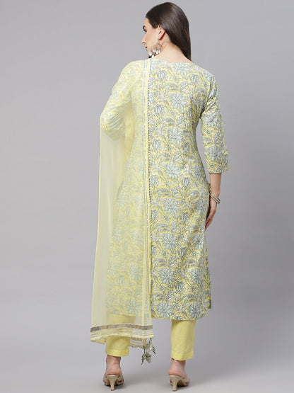 Women'S Yellow Cotton Straight Kurta Pant Set With Dupatta | LASVINI - Redefining Indian Fashion with Elegance