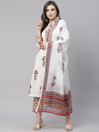 Women'S White Cotton Kurta Pant Set With Dupatta | LASVINI - Redefining Indian Fashion with Elegance
