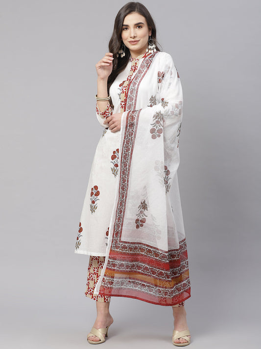Women'S White Cotton Kurta Pant Set With Dupatta | LASVINI - Redefining Indian Fashion with Elegance