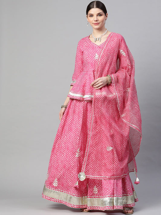 Women'S Pink Lehriya Lehenga Dupatta Set | LASVINI - Redefining Indian Fashion with Elegance