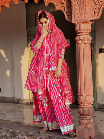 Women Pink Lehriya Lehenga Dupatta Set | LASVINI - Redefining Indian Fashion with Elegance