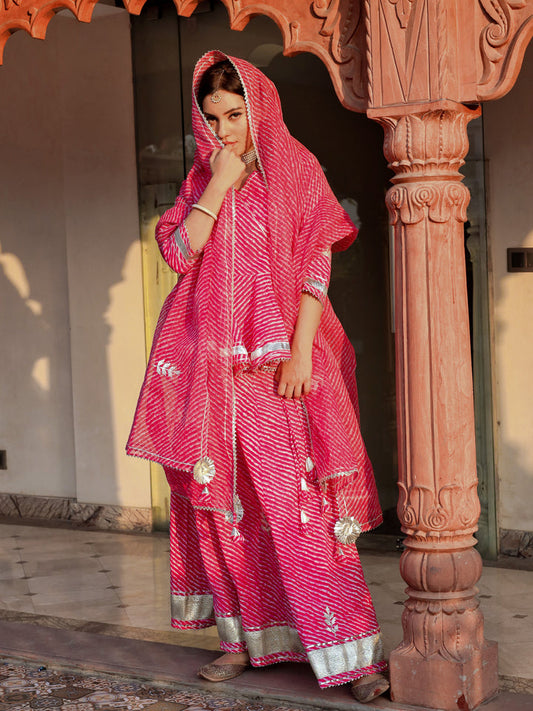 Women Pink Lehriya Lehenga Dupatta Set | LASVINI - Redefining Indian Fashion with Elegance