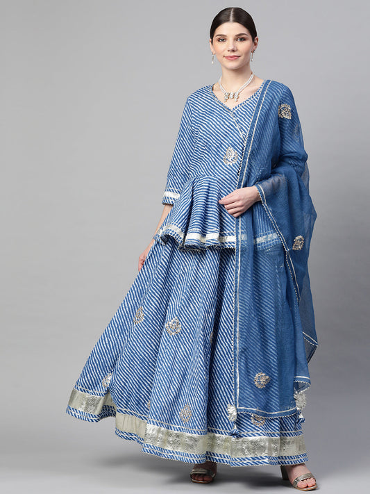 Women'S Blue Lehriya Lehenga Dupatta Set | LASVINI - Redefining Indian Fashion with Elegance