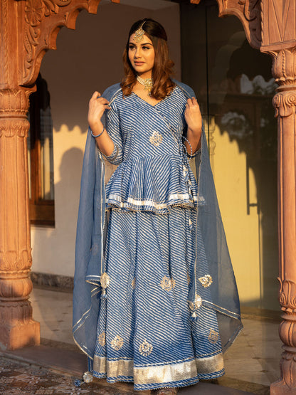Women'S Blue Lehriya Lehenga Dupatta Set | LASVINI - Redefining Indian Fashion with Elegance