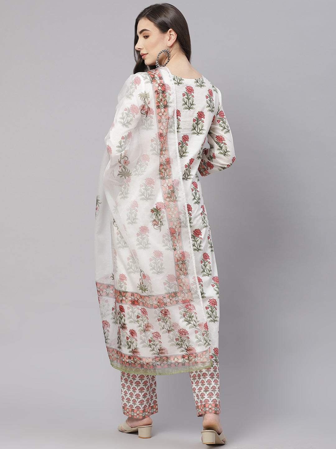 Women'S White Floral Kurta Pant Set With Dupatta | LASVINI - Redefining Indian Fashion with Elegance