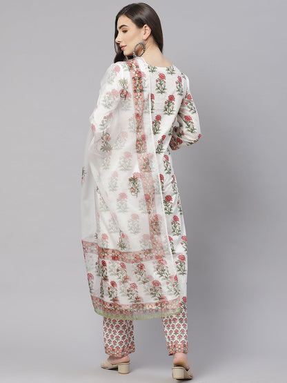 Women'S White Floral Kurta Pant Set With Dupatta | LASVINI - Redefining Indian Fashion with Elegance