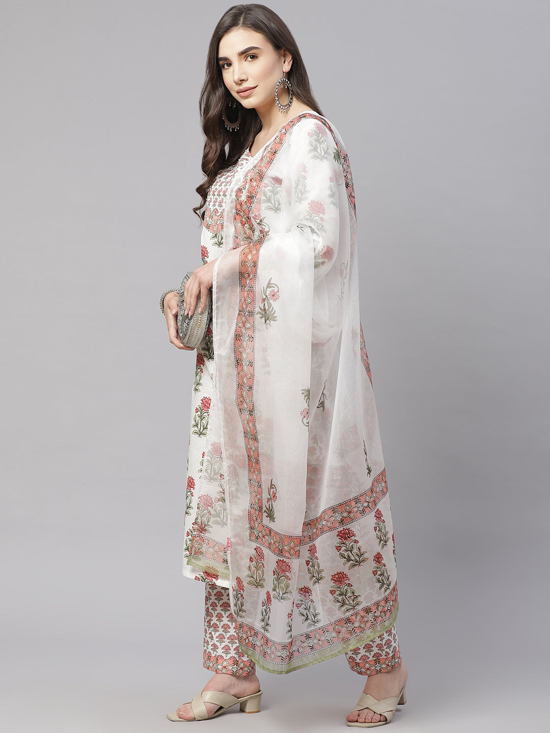 Women'S White Floral Kurta Pant Set With Dupatta | LASVINI - Redefining Indian Fashion with Elegance
