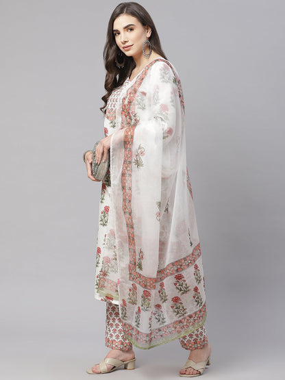 Women'S White Floral Kurta Pant Set With Dupatta | LASVINI - Redefining Indian Fashion with Elegance