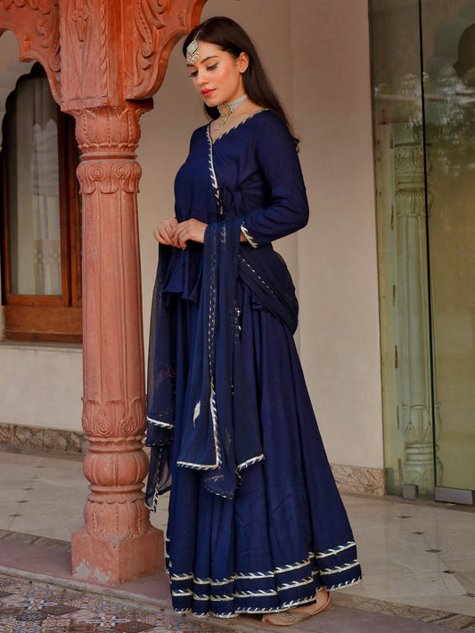 Women Navy Blue Embroidered Lehenga Dupatta Set | LASVINI - Redefining Indian Fashion with Elegance