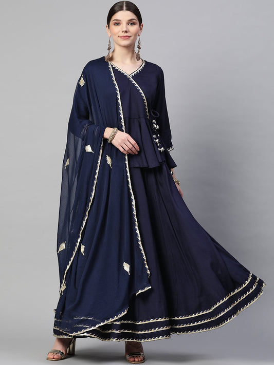 Women'S Navy Blue Embroidered Lehenga Dupatta Set | LASVINI - Redefining Indian Fashion with Elegance
