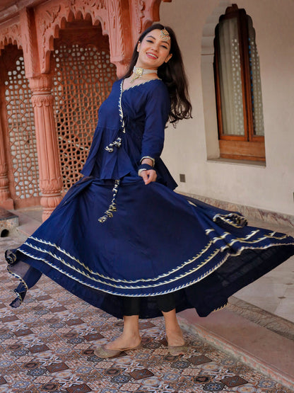 Women'S Navy Blue Embroidered Lehenga Dupatta Set | LASVINI - Redefining Indian Fashion with Elegance