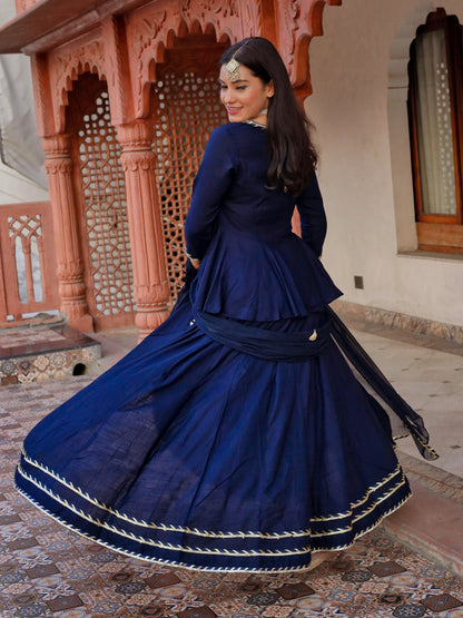 Women'S Navy Blue Embroidered Lehenga Dupatta Set | LASVINI - Redefining Indian Fashion with Elegance