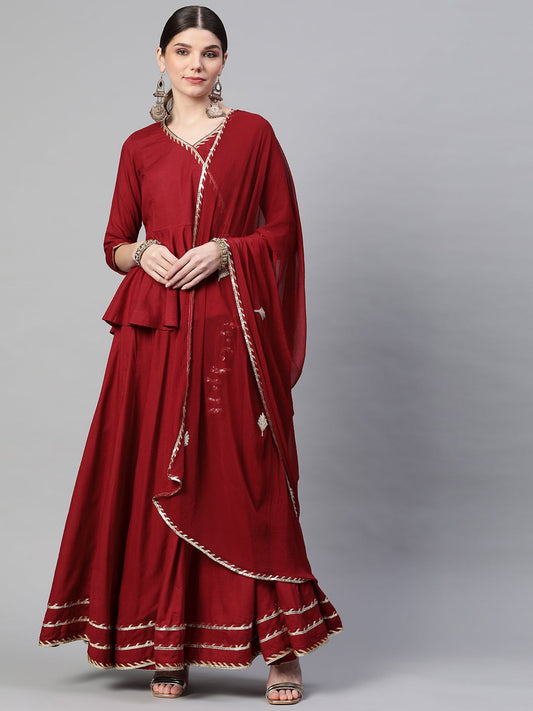 Women'S Maroon Gota Hand Work Lehenga Dupatta Set | LASVINI - Redefining Indian Fashion with Elegance
