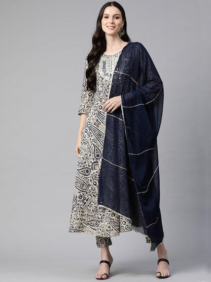 Beige Cotton Straight Kurta Pant Set With Dupatta | LASVINI - Redefining Indian Fashion with Elegance