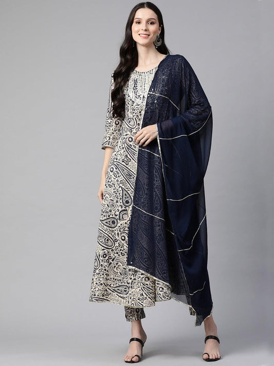 Beige Cotton Straight Kurta Pant Set With Dupatta | LASVINI - Redefining Indian Fashion with Elegance