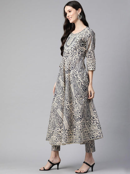 Beige Cotton Straight Kurta Pant Set With Dupatta | LASVINI - Redefining Indian Fashion with Elegance