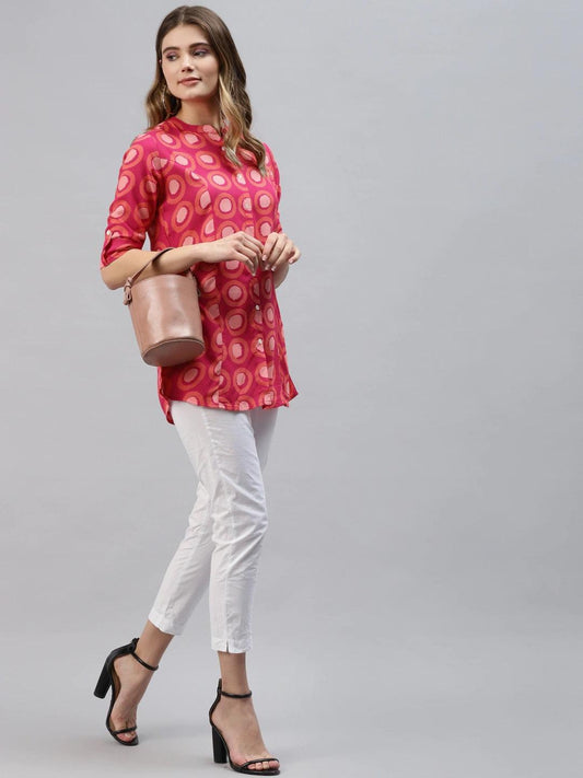 Pink Rayon Shirt Style Top | LASVINI - Redefining Indian Fashion with Elegance