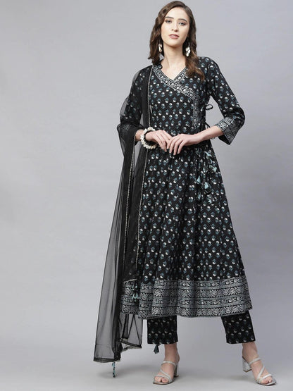 Black Anarkali Kurta Pant Set With Net Dupatta | LASVINI - Redefining Indian Fashion with Elegance