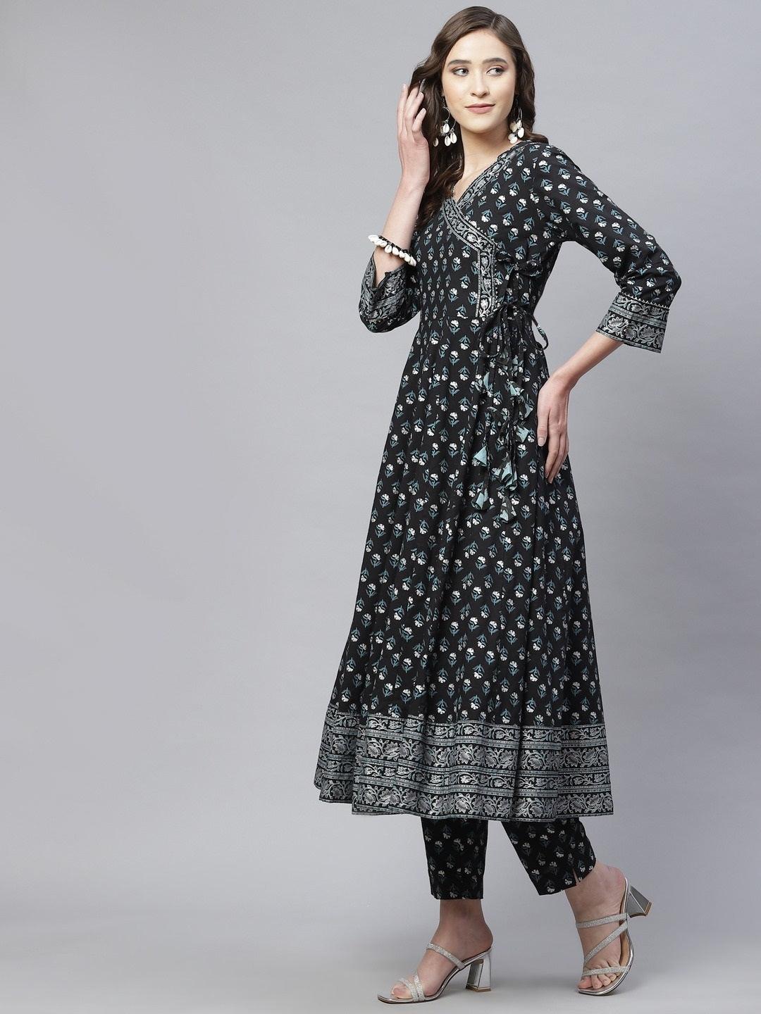 Black Anarkali Kurta Pant Set With Net Dupatta | LASVINI - Redefining Indian Fashion with Elegance