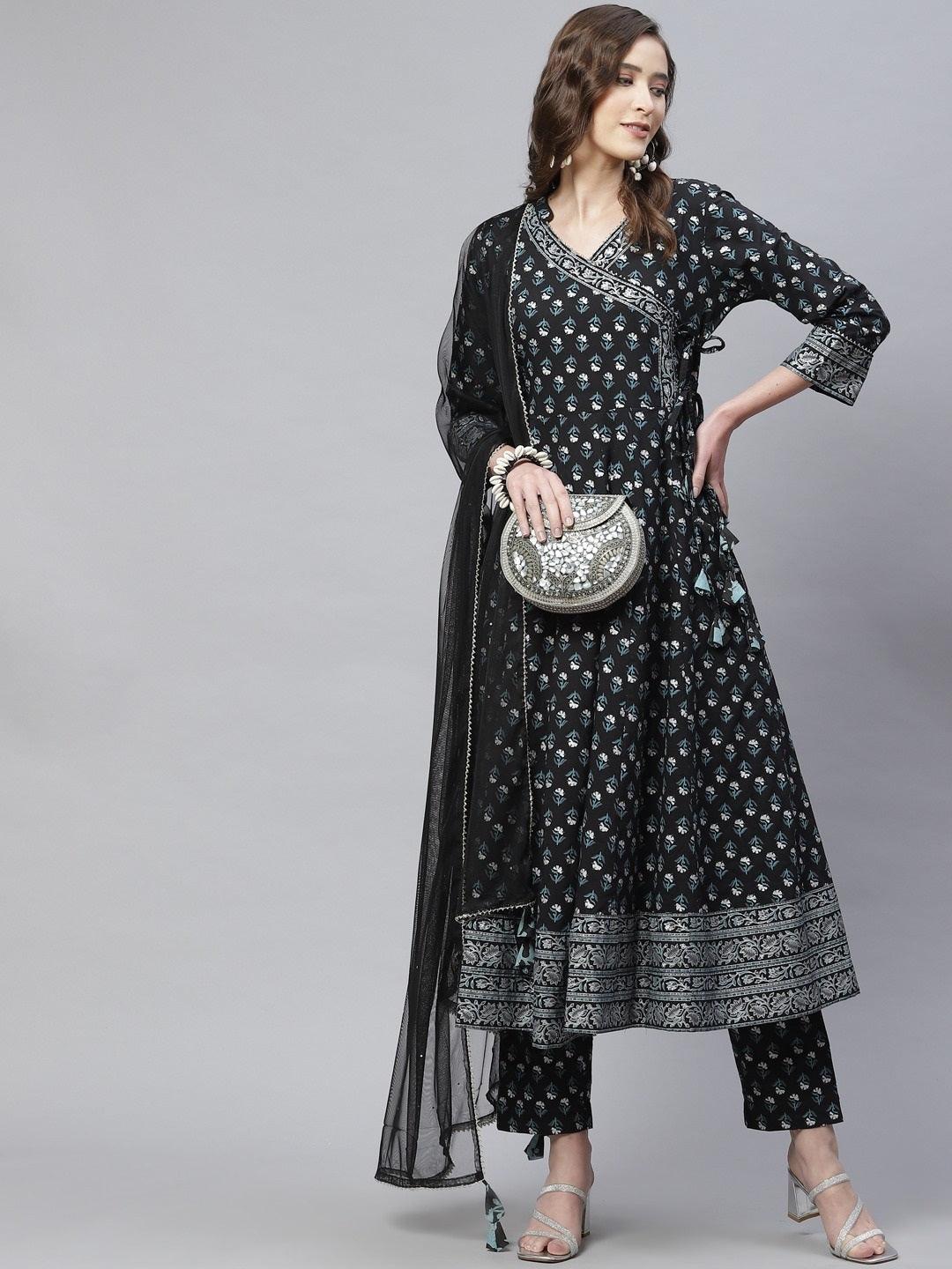 Black Anarkali Kurta Pant Set With Net Dupatta | LASVINI - Redefining Indian Fashion with Elegance