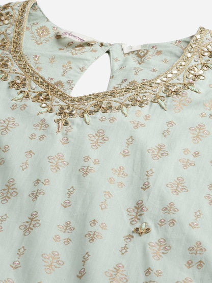 Sea Green Golden Printed Kurta Sharara Set With Dupatta | LASVINI - Redefining Indian Fashion with Elegance