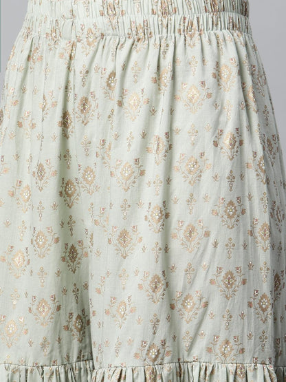 Sea Green Golden Printed Kurta Sharara Set With Dupatta | LASVINI - Redefining Indian Fashion with Elegance