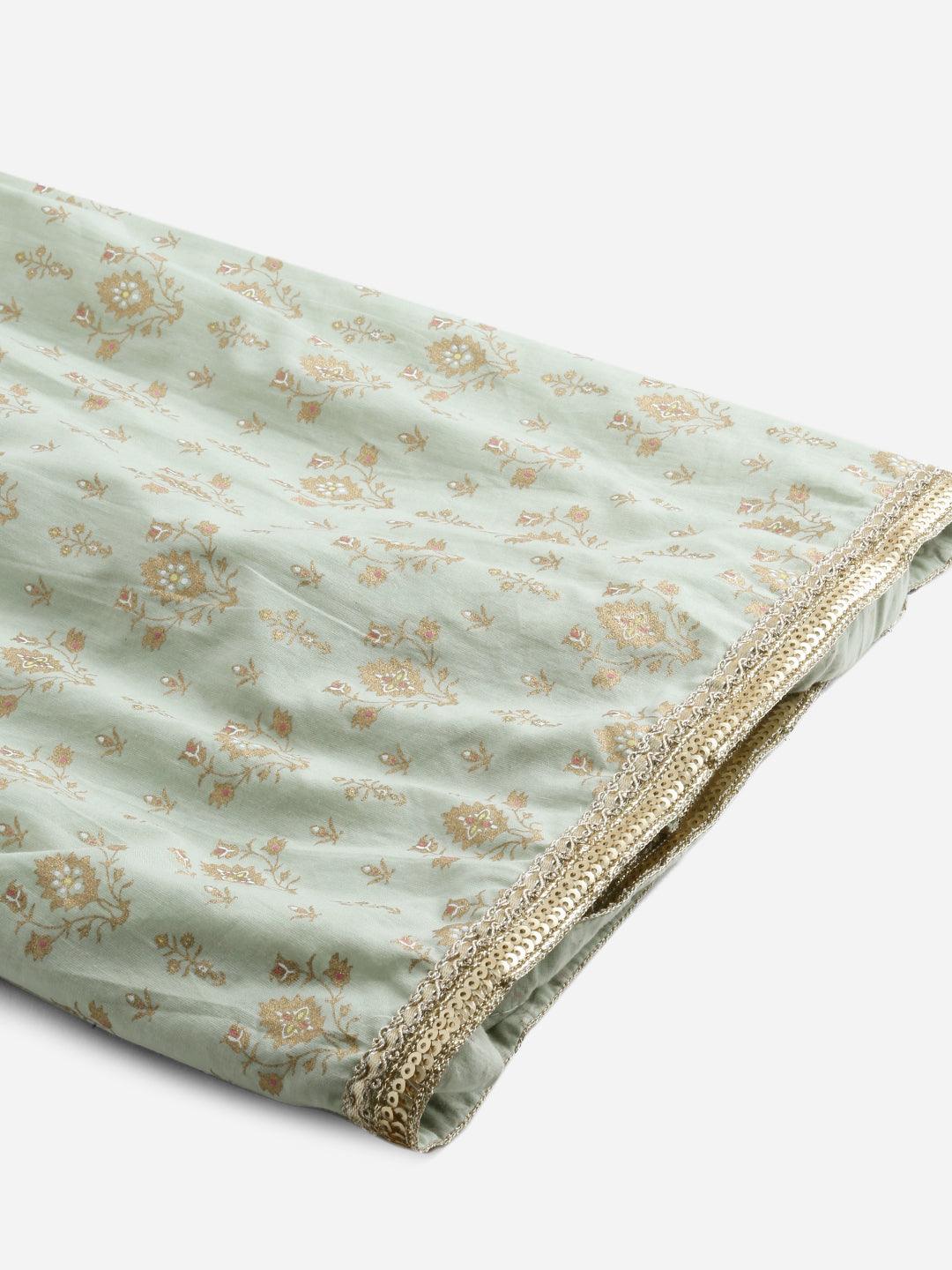 Sea Green Golden Printed Kurta Sharara Set With Dupatta | LASVINI - Redefining Indian Fashion with Elegance