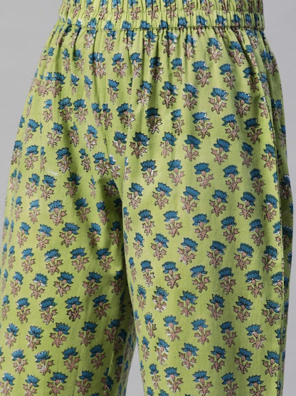 Green Cotton Hand Block Printed Kurta Pant Set With Dupatta | LASVINI - Redefining Indian Fashion with Elegance