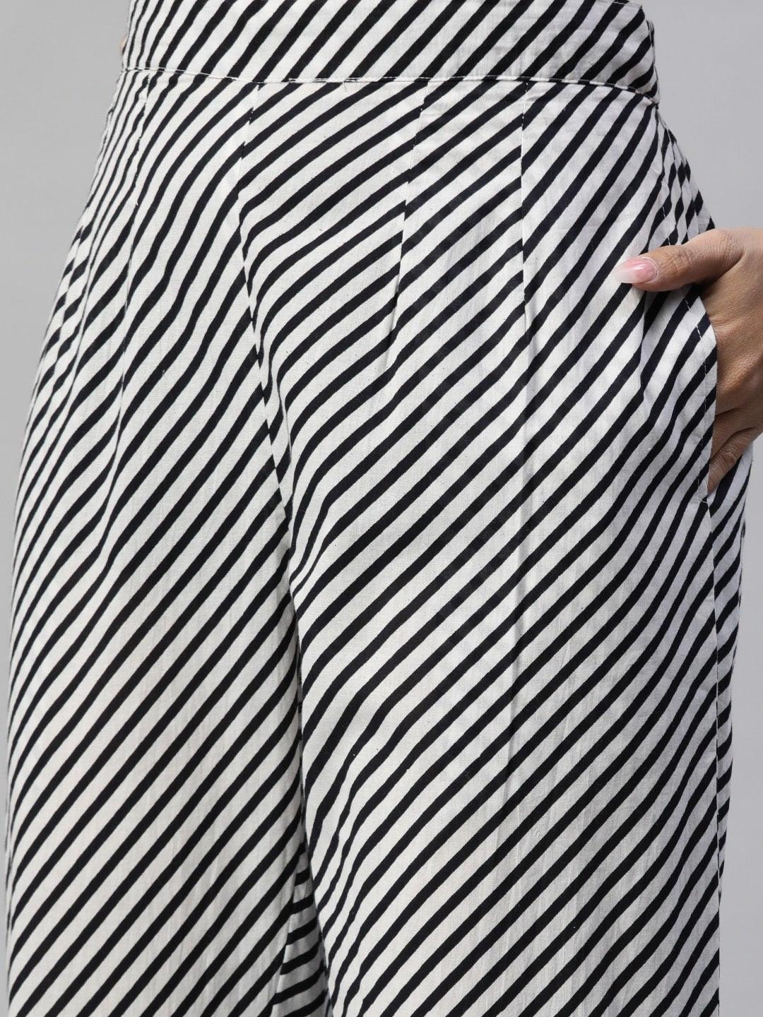 Black And White Cotton Kurta Pant Set With Dupatta | LASVINI - Redefining Indian Fashion with Elegance