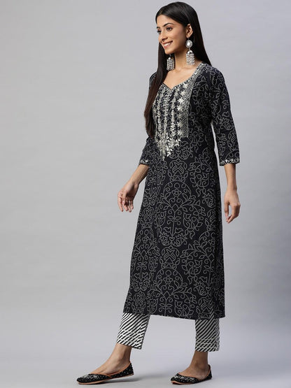 Black And White Cotton Kurta Pant Set With Dupatta | LASVINI - Redefining Indian Fashion with Elegance