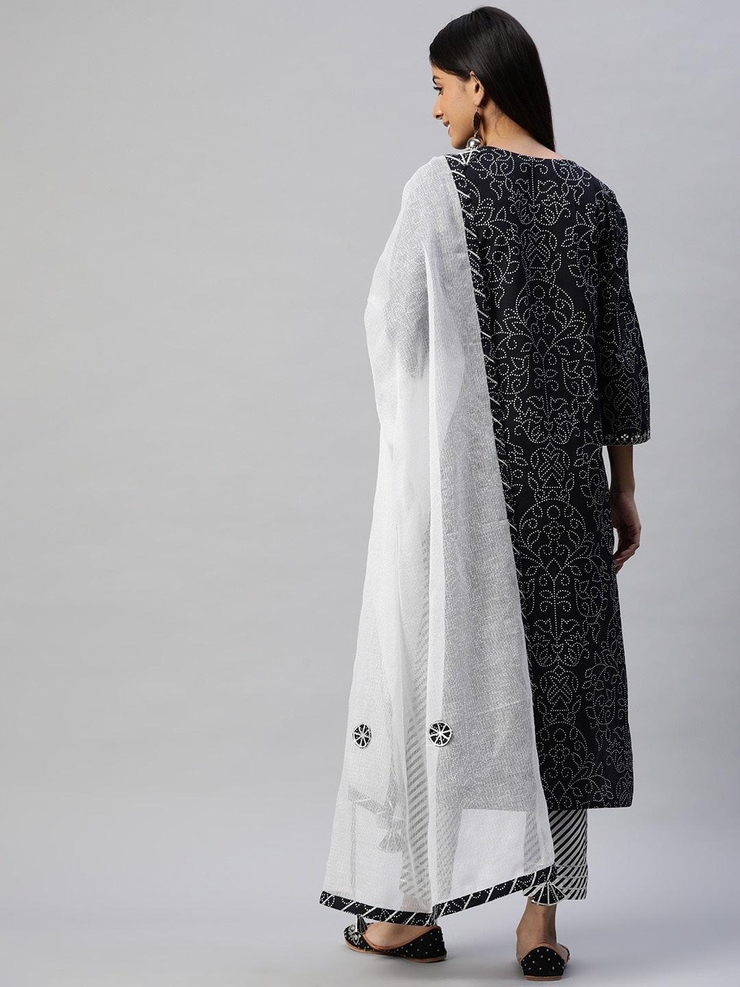 Black And White Cotton Kurta Pant Set With Dupatta | LASVINI - Redefining Indian Fashion with Elegance
