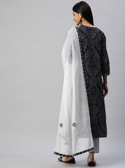 Black And White Cotton Kurta Pant Set With Dupatta | LASVINI - Redefining Indian Fashion with Elegance