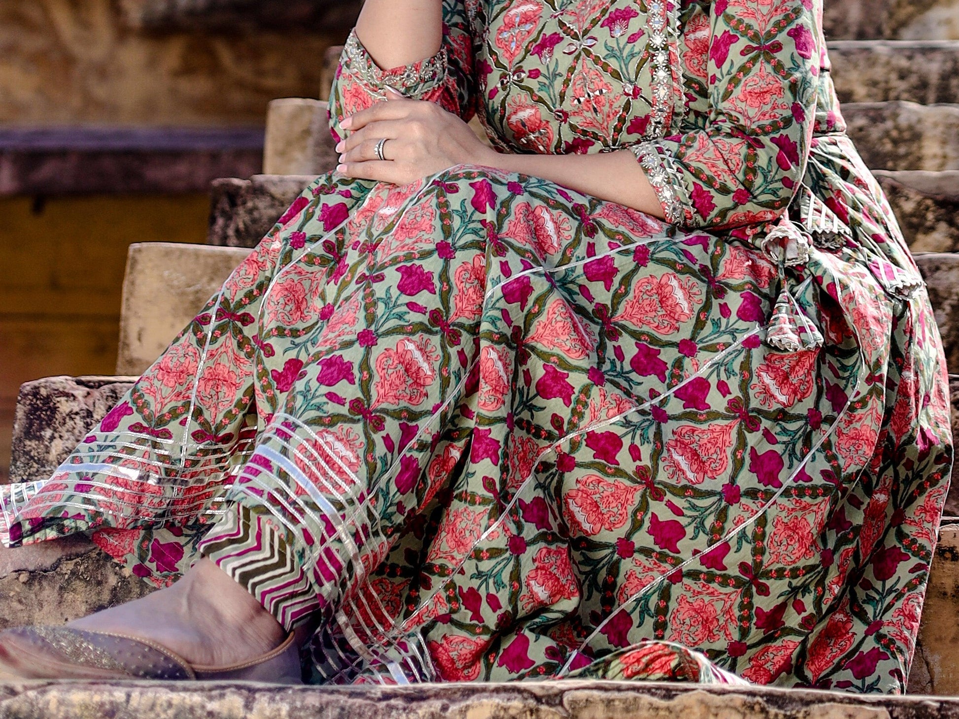 Green Floral Printed Anarkali Kurta Pant Sets | LASVINI - Redefining Indian Fashion with Elegance