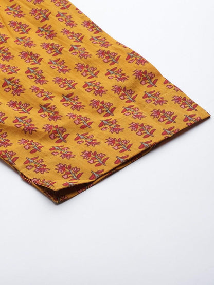 Mustard Cotton Floral Printed Kurta Pant Set | LASVINI - Redefining Indian Fashion with Elegance