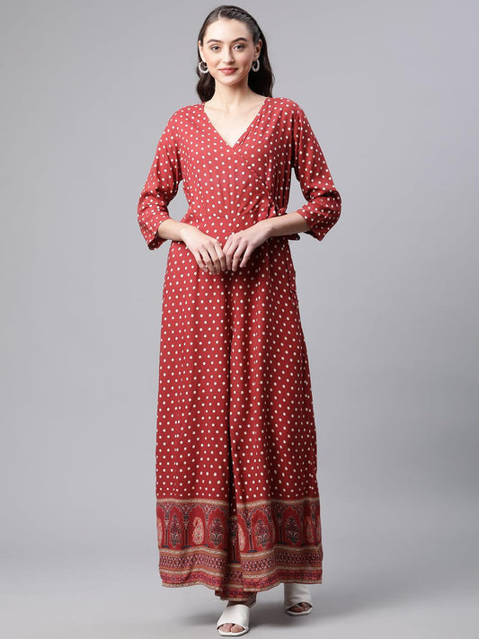 Maroon Polka Dots Printed Jumpsuit | LASVINI - Redefining Indian Fashion with Elegance