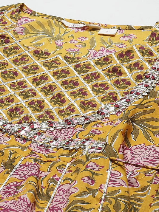 Mustard Cotton Anarkali Kurta Palazzo Set With Dupatta | LASVINI - Redefining Indian Fashion with Elegance