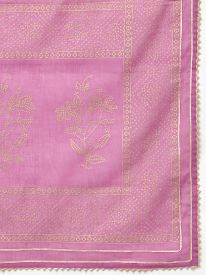 Purple Foil Print Cotton Sharara Set With Dupatta | LASVINI - Redefining Indian Fashion with Elegance