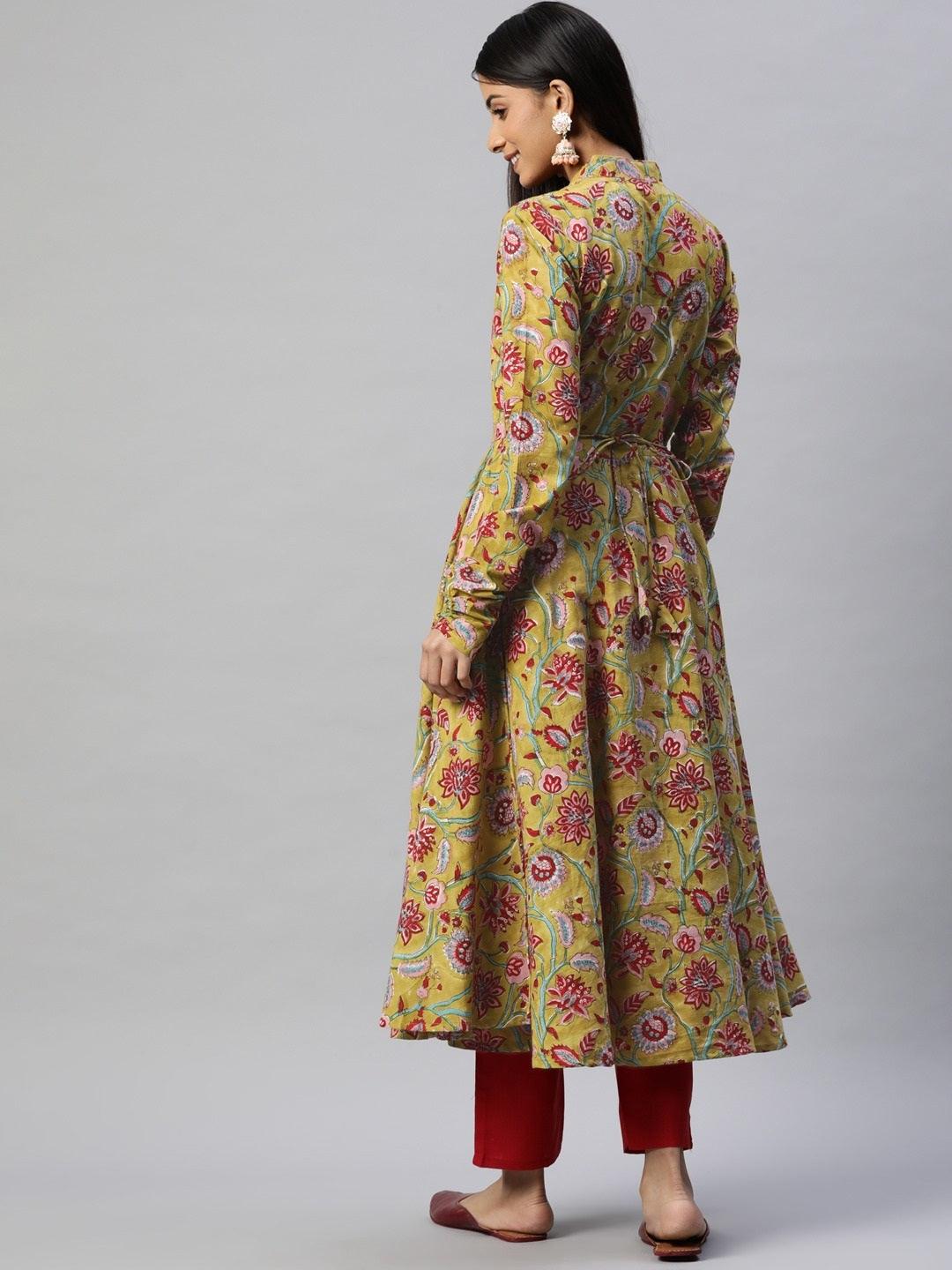 Mahendi Cotton Hand Block Printed Anarkali Kurta | LASVINI - Redefining Indian Fashion with Elegance