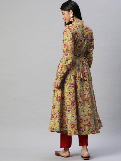 Mahendi Cotton Hand Block Printed Anarkali Kurta | LASVINI - Redefining Indian Fashion with Elegance