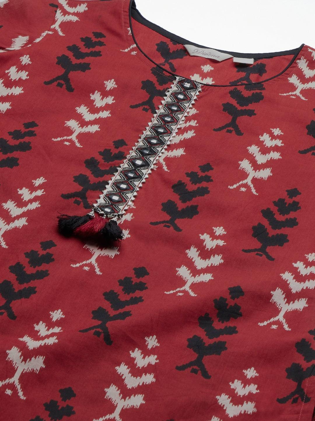 Maroon Cotton Straight Kurta Hem Cuffed Pant Set | LASVINI - Redefining Indian Fashion with Elegance