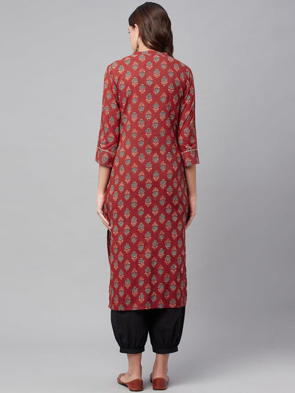 Red Ethnic Cotton Straight Kurta | LASVINI - Redefining Indian Fashion with Elegance