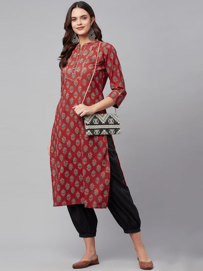 Red Ethnic Cotton Straight Kurta | LASVINI - Redefining Indian Fashion with Elegance