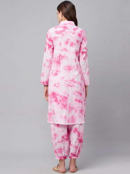 Pink Cotton Shirt Style Kurta Hem Cuffed Pant Set | LASVINI - Redefining Indian Fashion with Elegance