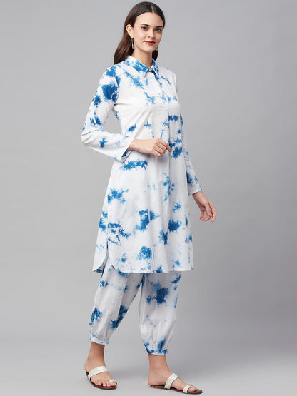 Blue Cotton Shirt Style Co-Ord Set | LASVINI - Redefining Indian Fashion with Elegance