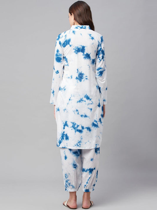 Blue Cotton Shirt Style Co-Ord Set | LASVINI - Redefining Indian Fashion with Elegance