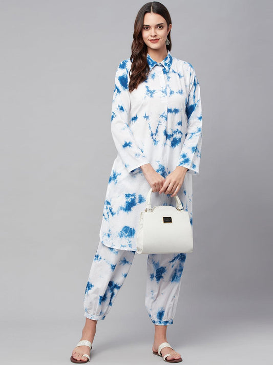 Blue Cotton Shirt Style Co-Ord Set | LASVINI - Redefining Indian Fashion with Elegance